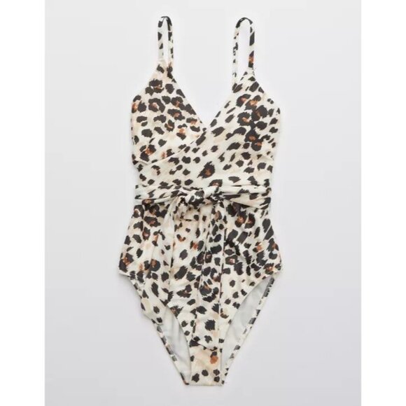 Aerie NWT Leopard Wrap One Piece Swimsuit in Cream size Small - Picture 9 of 10